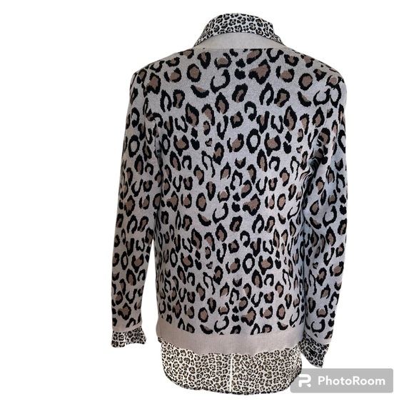 Mango sheer leopard print long sleeve button down blouse M - Picture 7 of 9